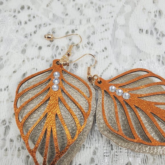 Fall Leaves Faux Leather Textured Earrings - Picture 8 of 9